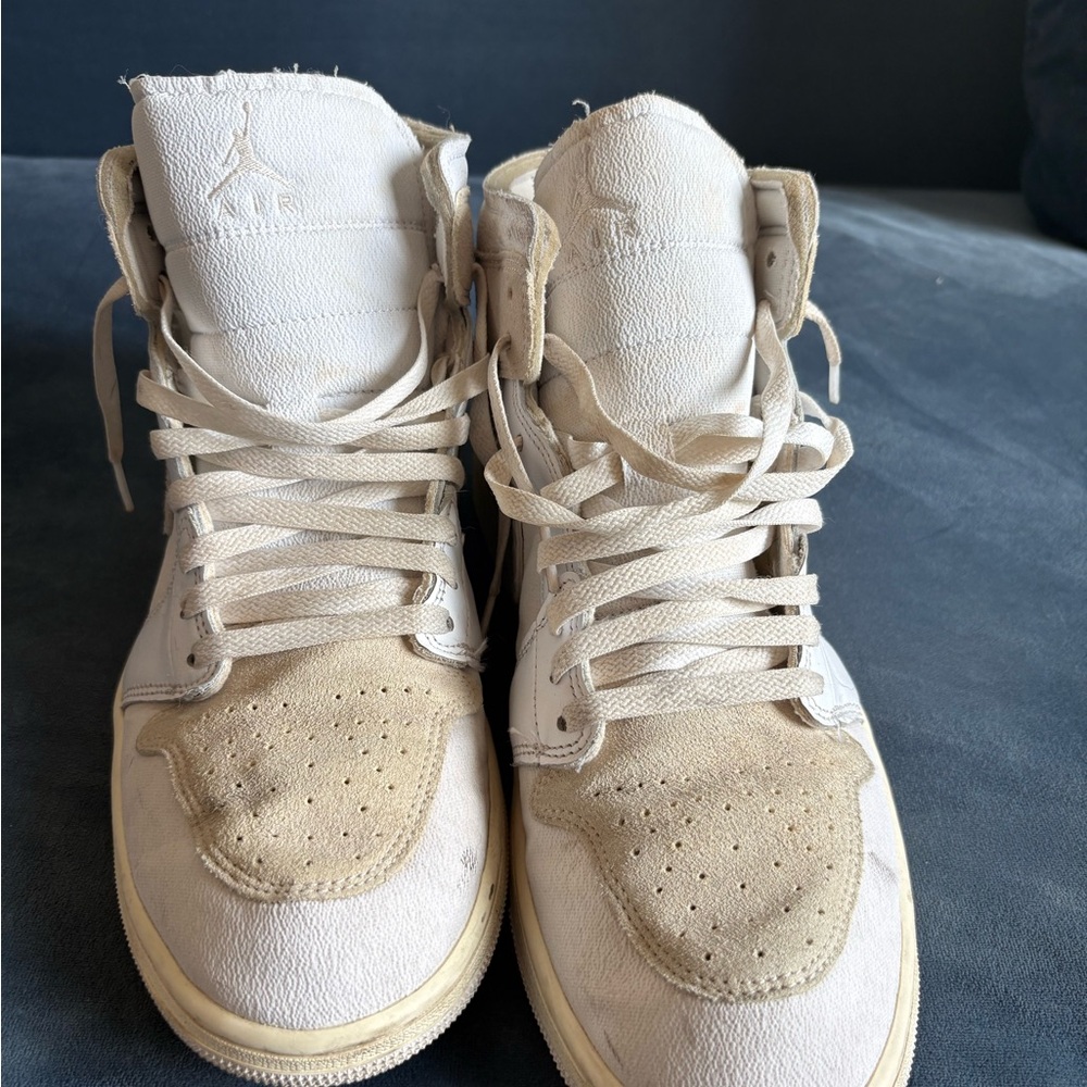 White and Tan High-Top Sneakers